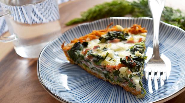 Turkey Bacon and Spinach Quiche with Sweet Potato Crust